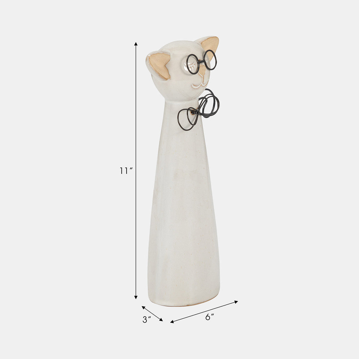 Cer, 11"h Cat W/ Glasses, Beige