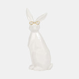 Cer, 11"h Sideview Bunny W/ Glasses, White/gold