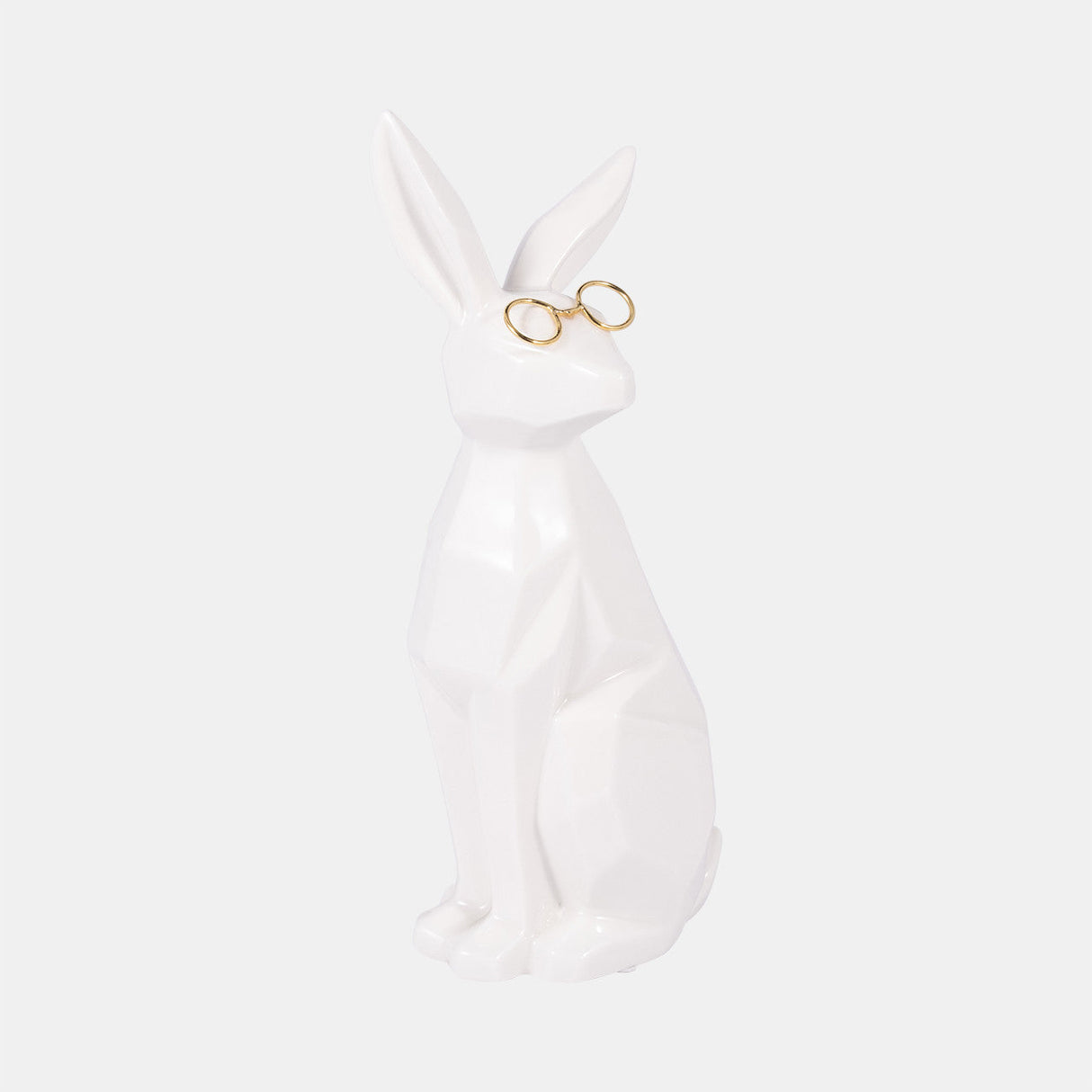 Cer, 11"h Sideview Bunny W/ Glasses, White/gold