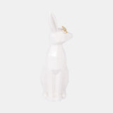 Cer, 11"h Sideview Bunny W/ Glasses, White/gold