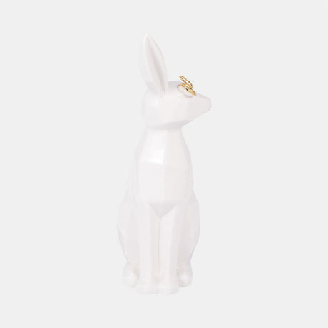 Cer, 11"h Sideview Bunny W/ Glasses, White/gold