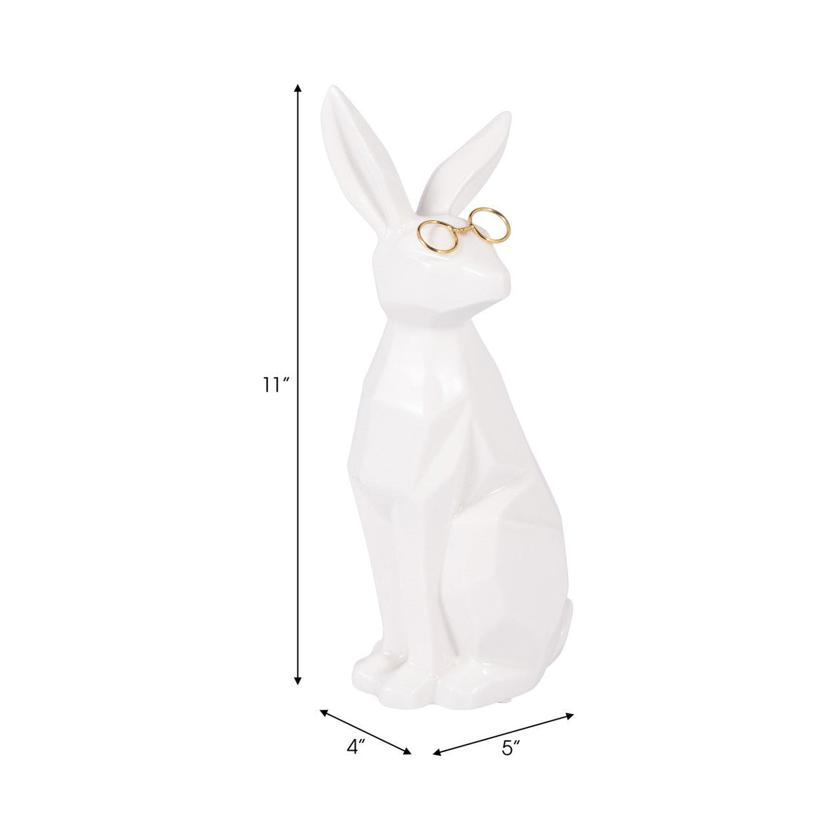 Cer, 11"h Sideview Bunny W/ Glasses, White/gold