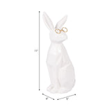 Cer, 11"h Sideview Bunny W/ Glasses, White/gold