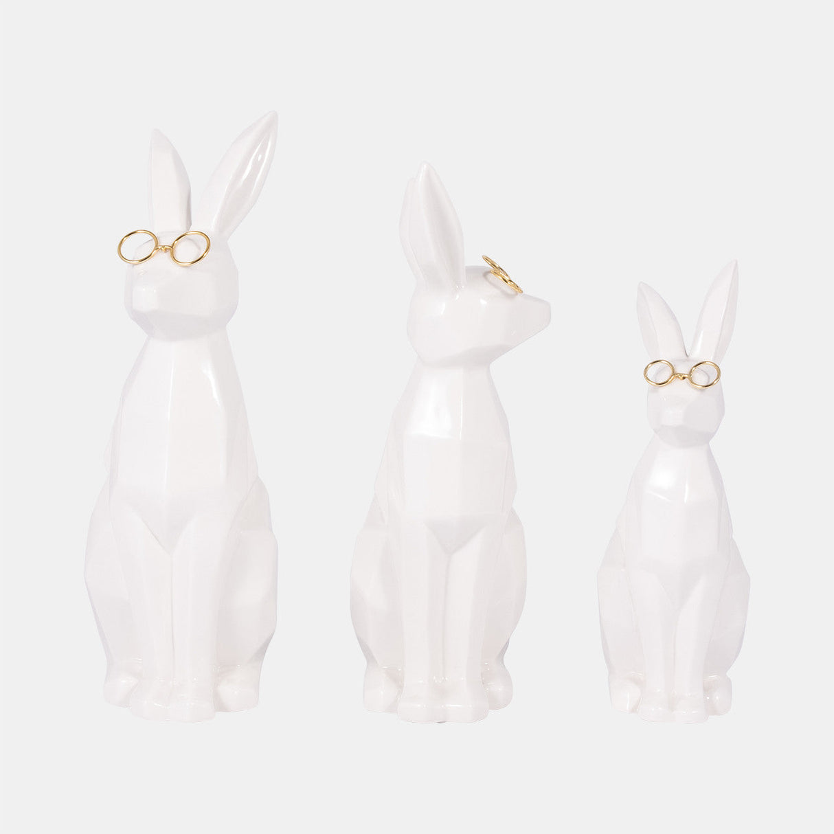 Cer, 11"h Sideview Bunny W/ Glasses, White/gold