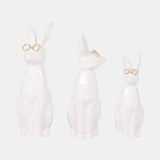 Cer, 11"h Sideview Bunny W/ Glasses, White/gold