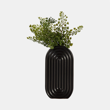 Cer, 11" Oval Ridged Vase, Black