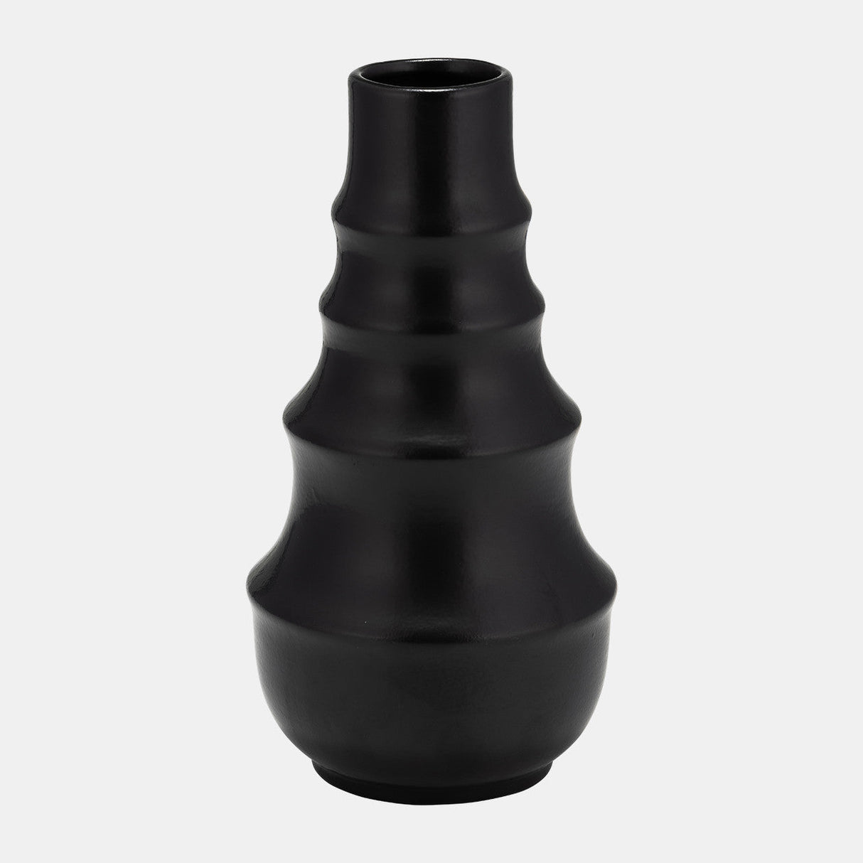 Cer,11" Ring Pattern Vase,black