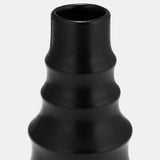 Cer,11" Ring Pattern Vase,black