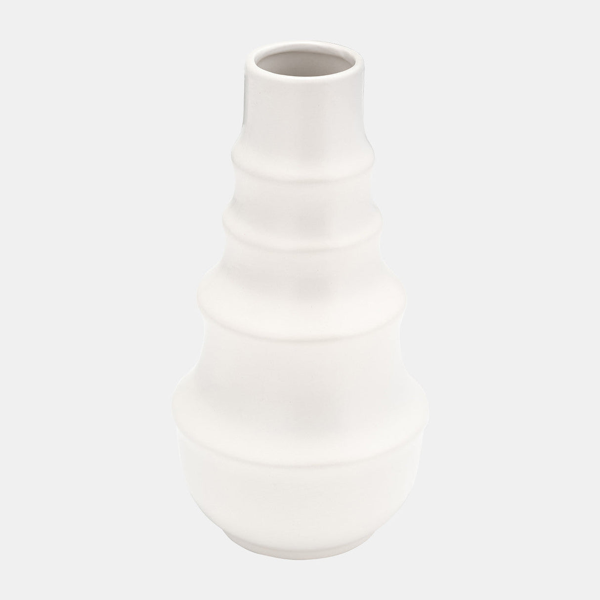 Cer,11",ring Pattern Vase,white