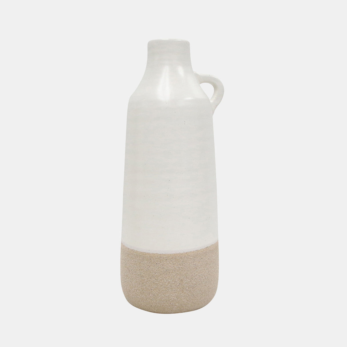 Cer, 12" Bottle Vase, White/tan