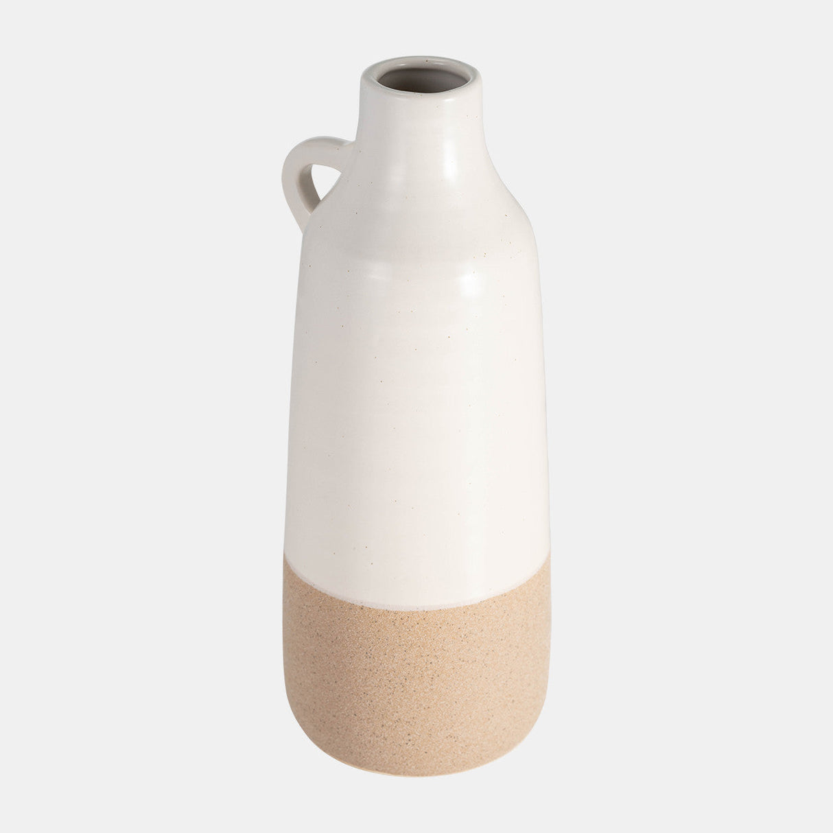 Cer, 12" Bottle Vase, White/tan