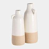 Cer, 12" Bottle Vase, White/tan