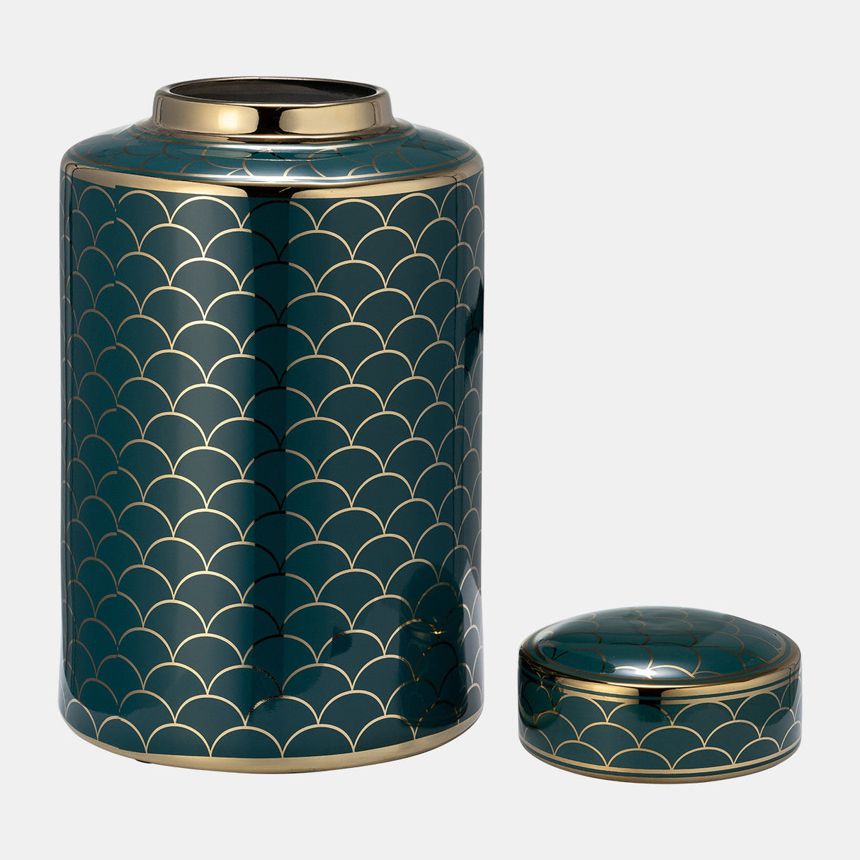 Cer, 12" Crackle Jar W/ Lid, Gold