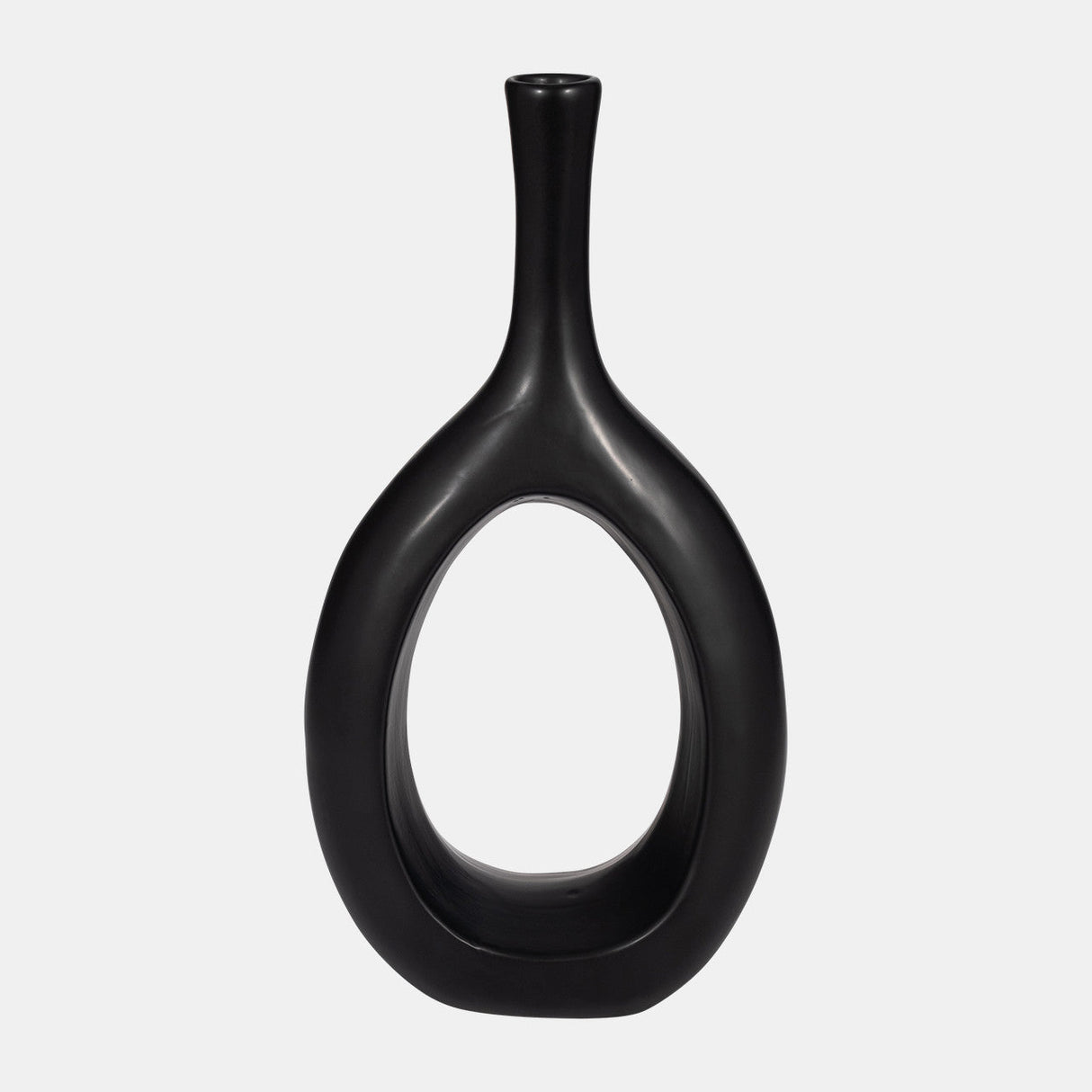 Cer, 12" Curved Open Cut Out Vase, Black