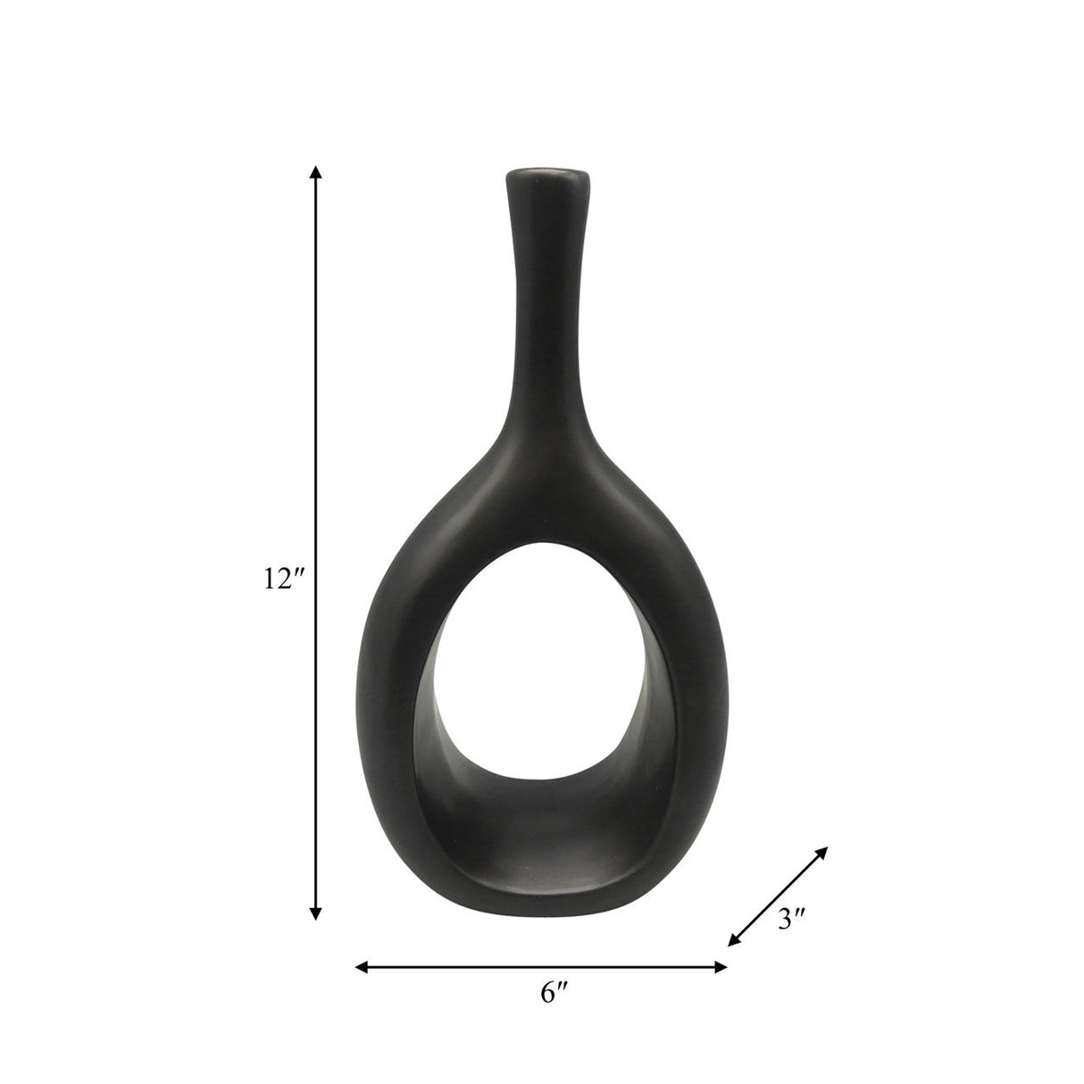 Cer, 12" Curved Open Cut Out Vase, Black