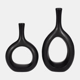 Cer, 12" Curved Open Cut Out Vase, Black