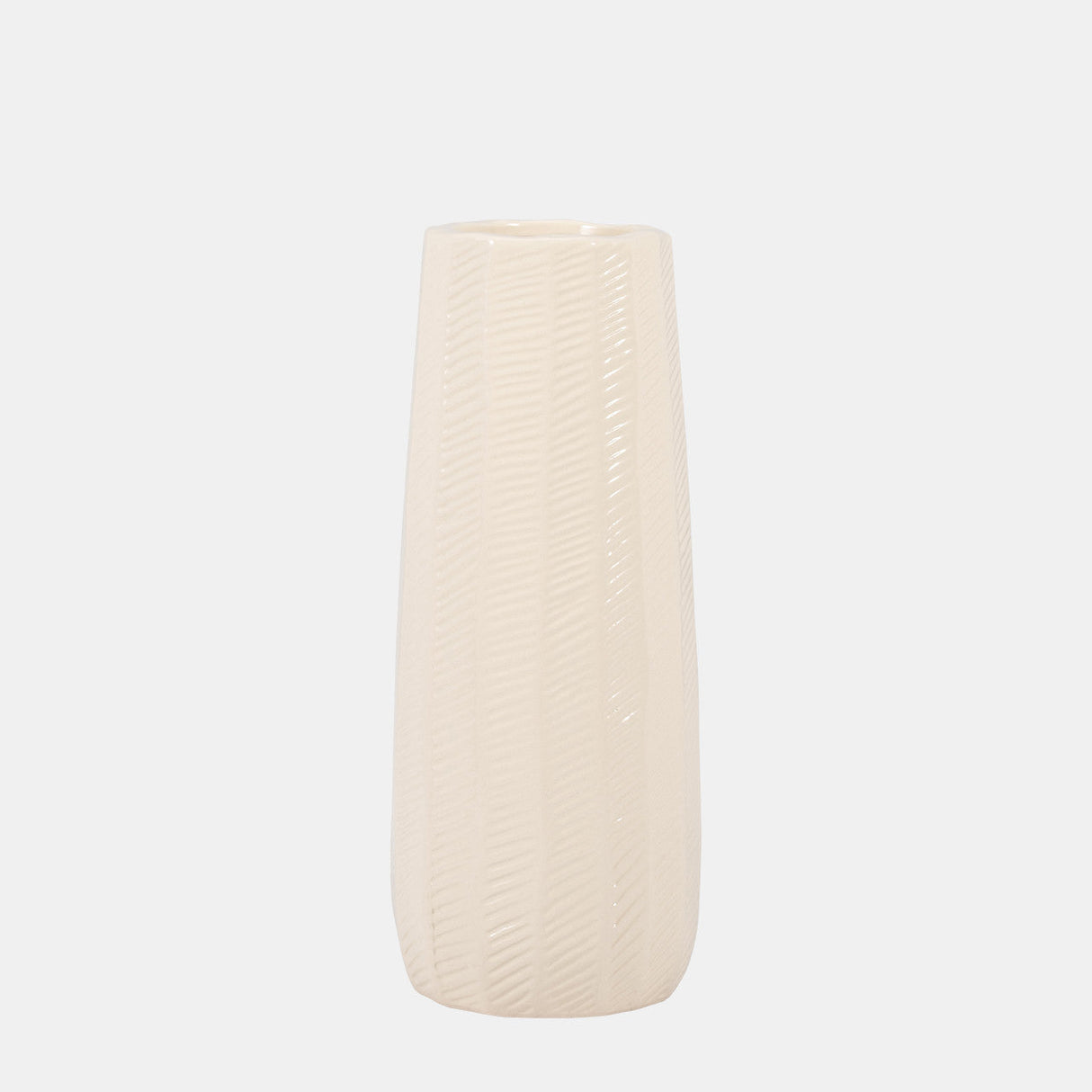 Cer, 12" Etched Lines Cylinder Vase, Cotton