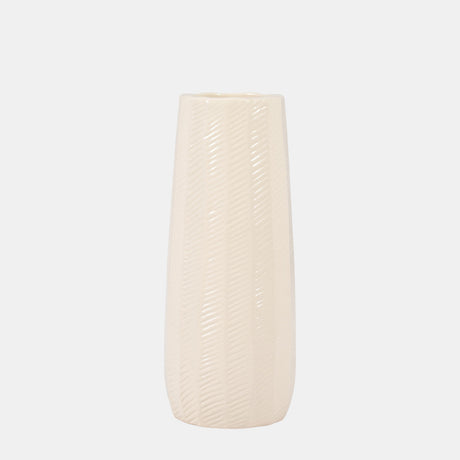 Cer, 12" Etched Lines Cylinder Vase, Cotton