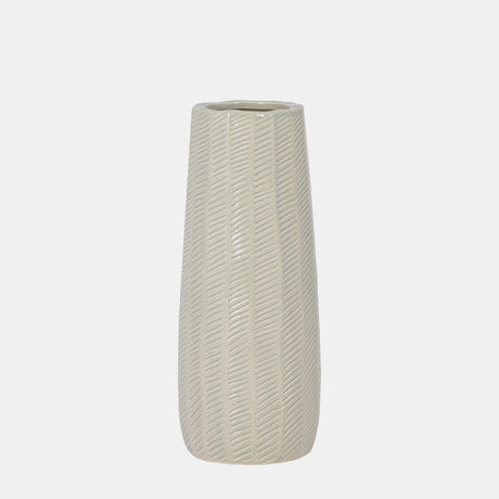 Cer, 12" Etched Lines Cylinder Vase, Cucumber