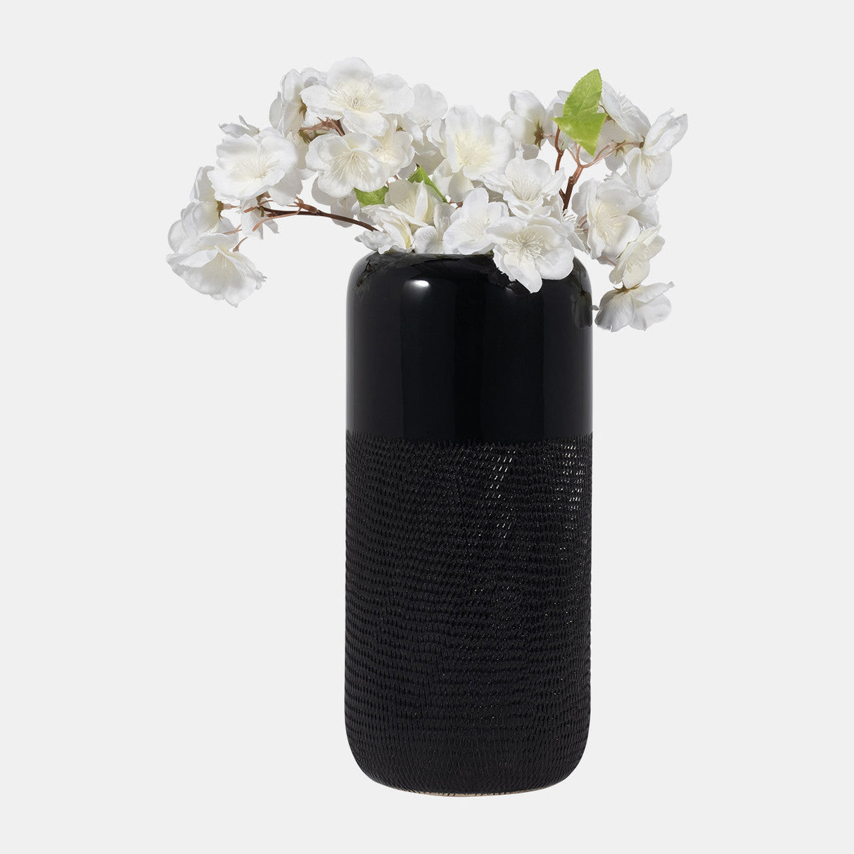 Cer, 12"h Grooved Vase, Black