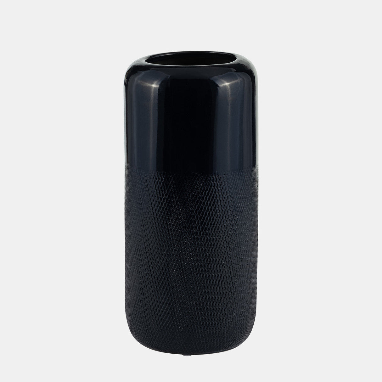 Cer, 12"h Grooved Vase, Navy Blue