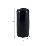 Cer, 12"h Grooved Vase, Navy Blue