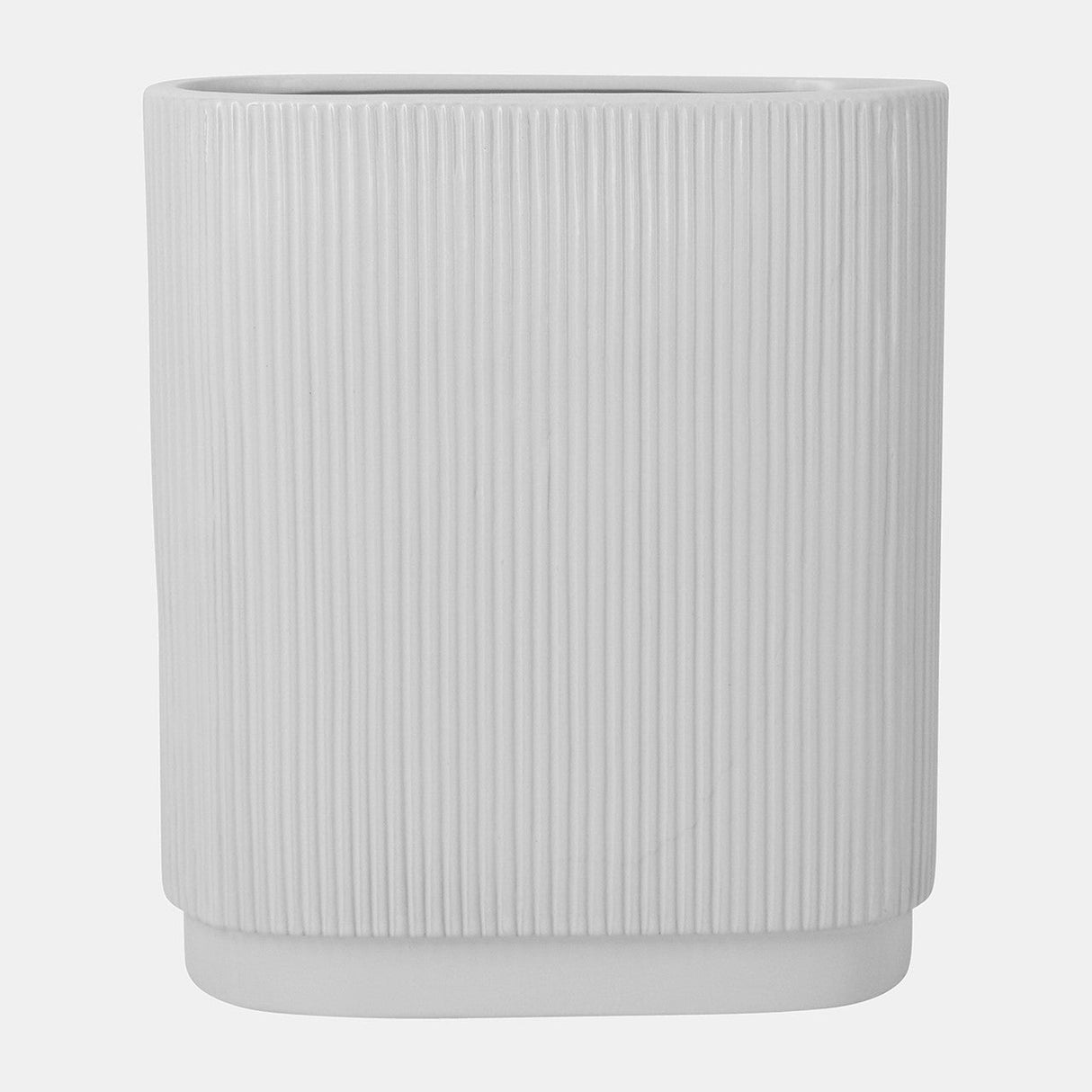 Cer, 12"h Ridged Vase, White