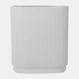 Cer, 12"h Ridged Vase, White