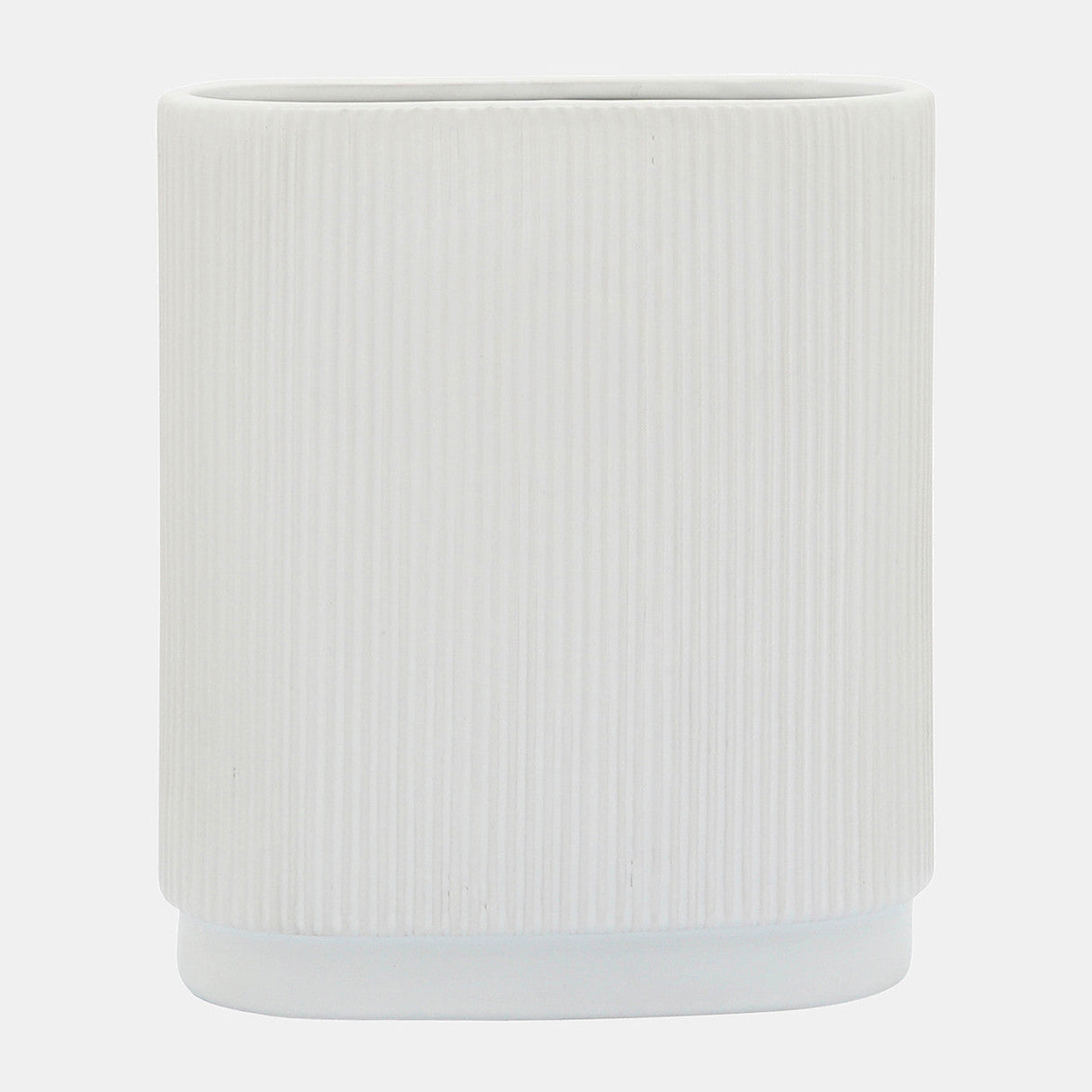 Cer, 12"h Ridged Vase, White