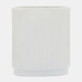 Cer, 12"h Ridged Vase, White