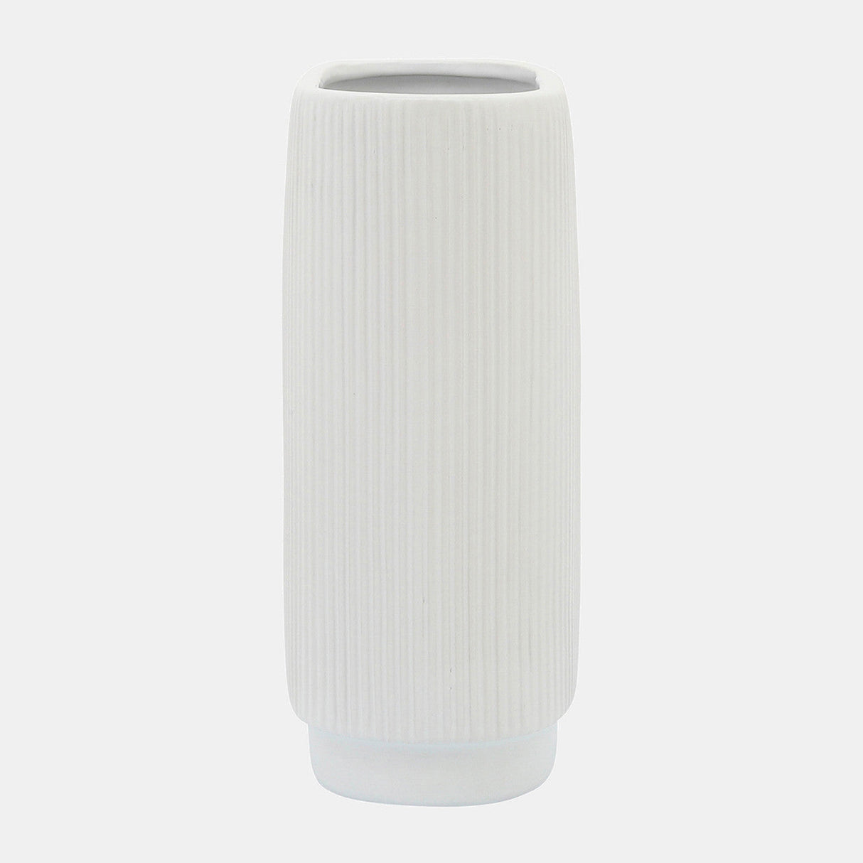 Cer, 12"h Ridged Vase, White