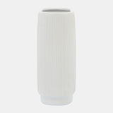 Cer, 12"h Ridged Vase, White