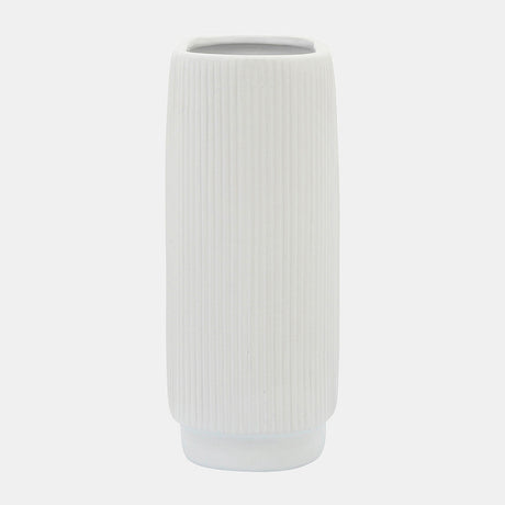 Cer, 12"h Ridged Vase, White