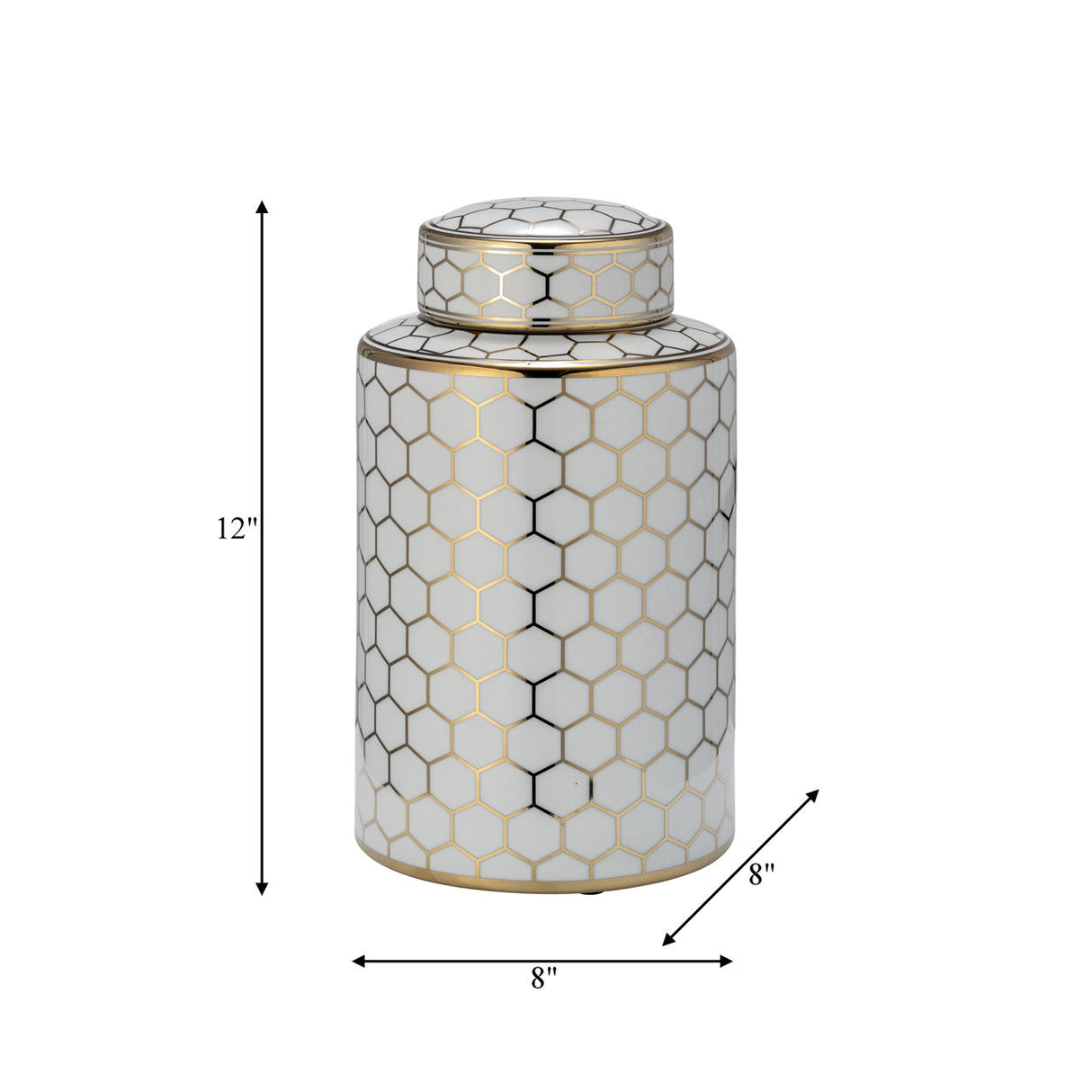 Cer, 12" Honeycomb Jar W/ Lid, Gold