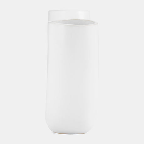 Cer, 12"l Half Circle Vase, White