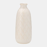 Cer, 12" Plaid Textured Vase, Beige