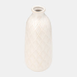 Cer, 12" Plaid Textured Vase, Beige