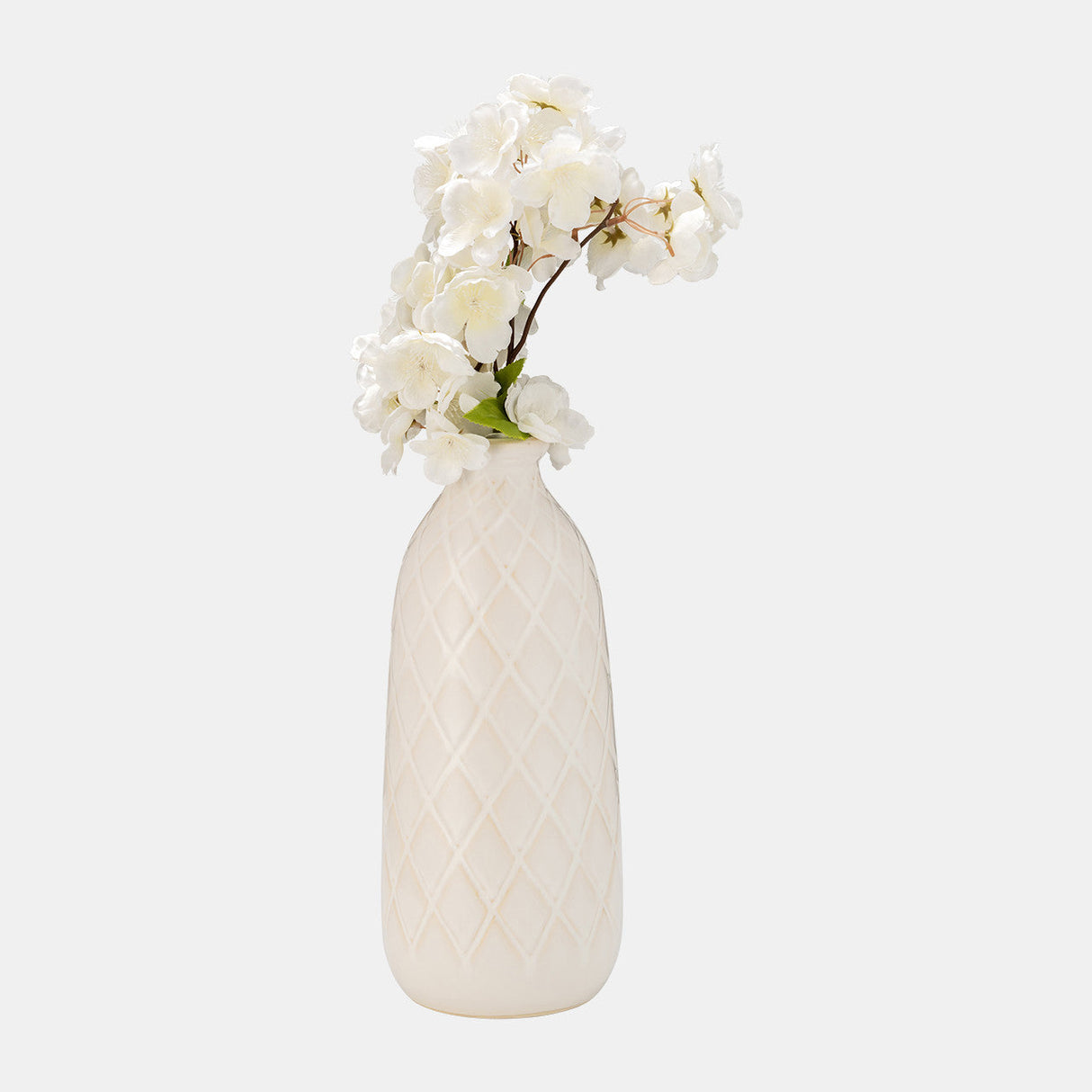 Cer, 12" Plaid Textured Vase, Beige