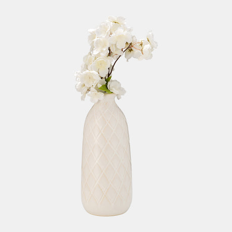 Cer, 12" Plaid Textured Vase, Beige