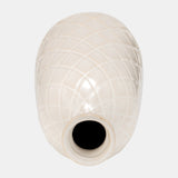 Cer, 12" Plaid Textured Vase, Beige