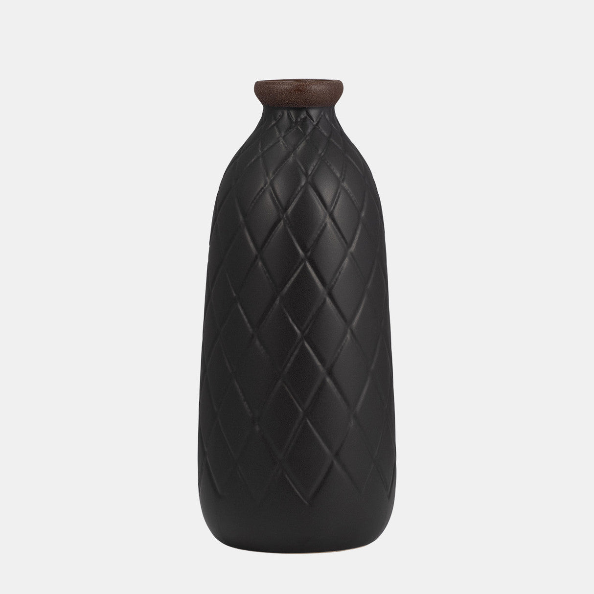 Cer, 12" Plaid Textured Vase, Black