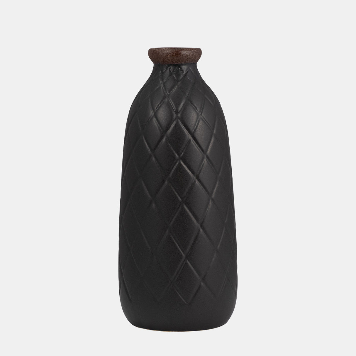 Cer, 12" Plaid Textured Vase, Black