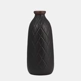 Cer, 12" Plaid Textured Vase, Black