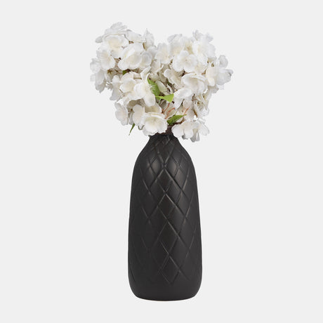 Cer, 12" Plaid Textured Vase, Black