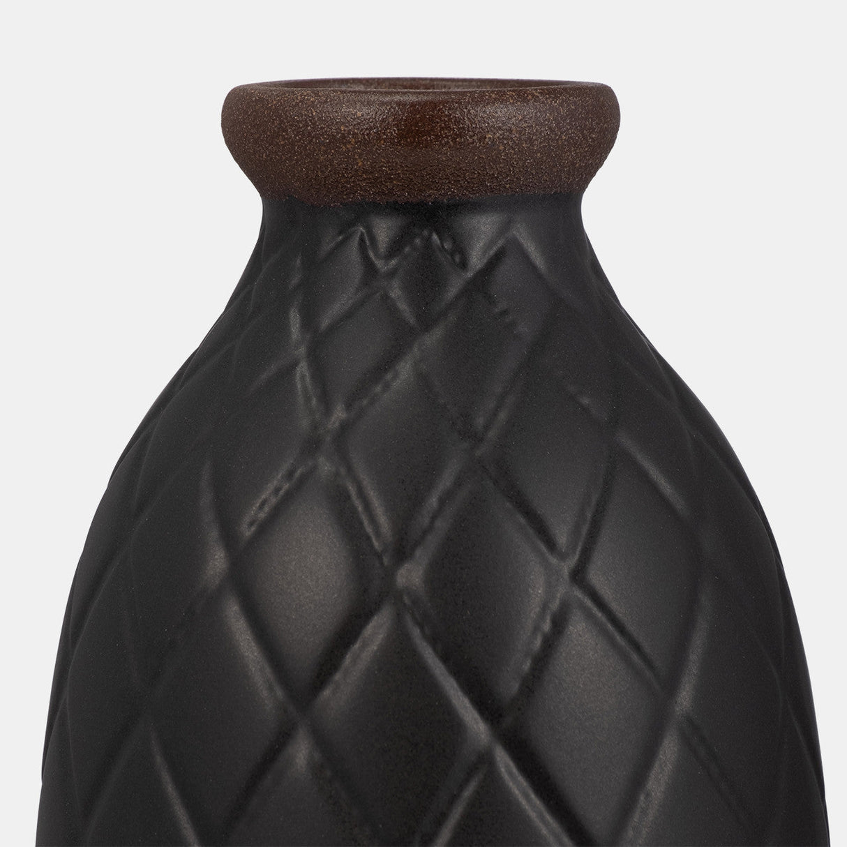 Cer, 12" Plaid Textured Vase, Black