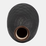 Cer, 12" Plaid Textured Vase, Black