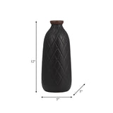 Cer, 12" Plaid Textured Vase, Black