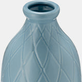 Cer, 12" Plaid Textured Vase, Cameo Blue