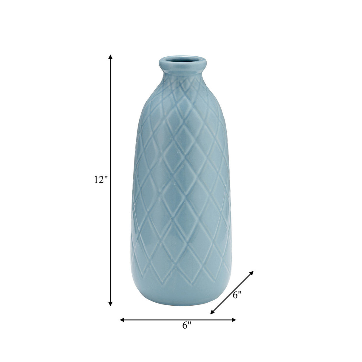 Cer, 12" Plaid Textured Vase, Cameo Blue