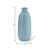 Cer, 12" Plaid Textured Vase, Cameo Blue